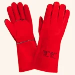Red Leather Safety Welding Gauntlets Gloves (Size: XL)
