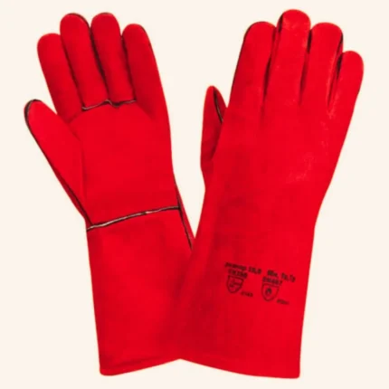 Red Leather Safety Welding Gauntlets Gloves (Size: XL)