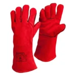 Red Leather Safety Welding Gauntlets Gloves (Size: XL) - Image 3