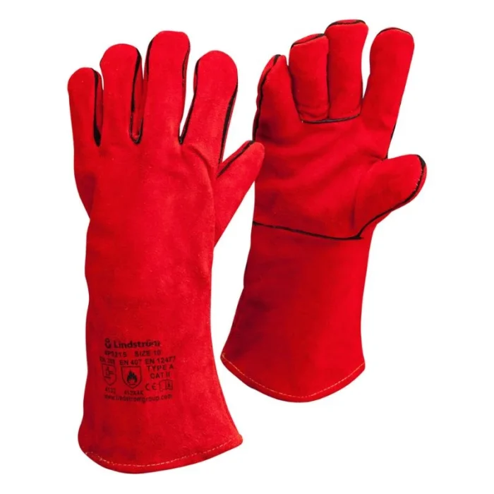Red Leather Safety Welding Gauntlets Gloves (Size: XL) - Image 3