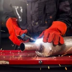 Red Leather Safety Welding Gauntlets Gloves (Size: XL) - Image 4