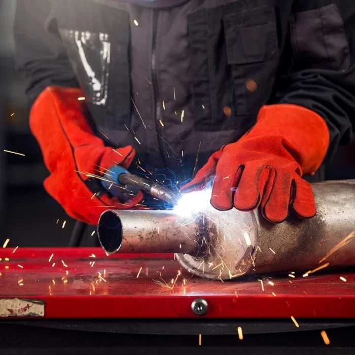 Red Leather Safety Welding Gauntlets Gloves (Size: XL) - Image 4