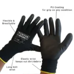 100 BB Black PU Coated Work Glove With 13 Gauge Black Polyester - Image 5