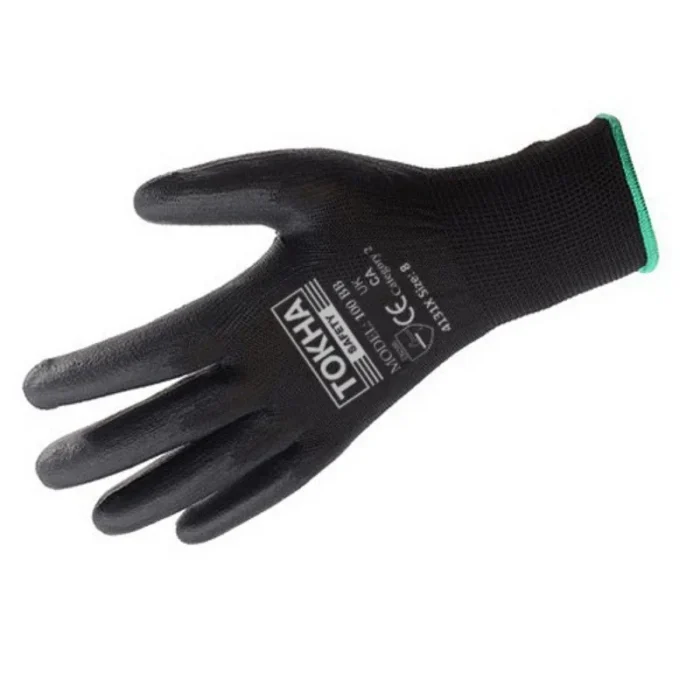 100 BB Black PU Coated Work Glove With 13 Gauge Black Polyester - Image 3