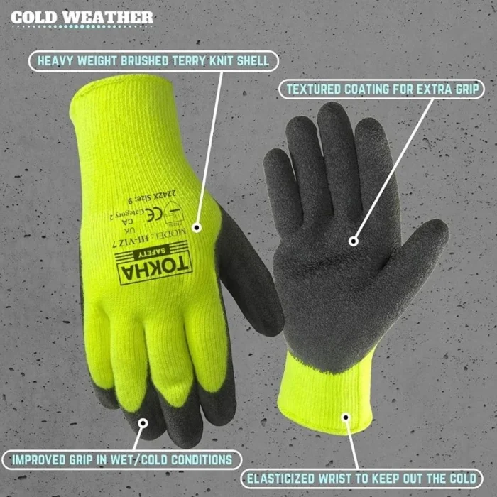 Hi - Viz 7 Black Latex Coated Work Glove With Yellow Thermal Liner - Image 2