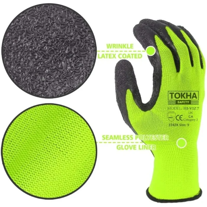 Hi - Viz 7 Black Latex Coated Work Glove With Yellow Thermal Liner - Image 3