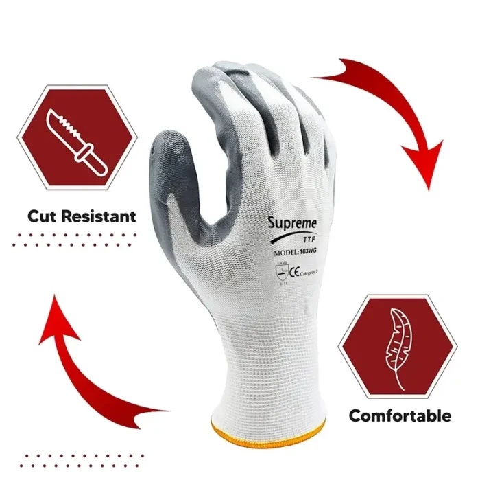 240Pair White Grey 103WG Nitrile Coated Work Gloves (Size: Small) - Image 3
