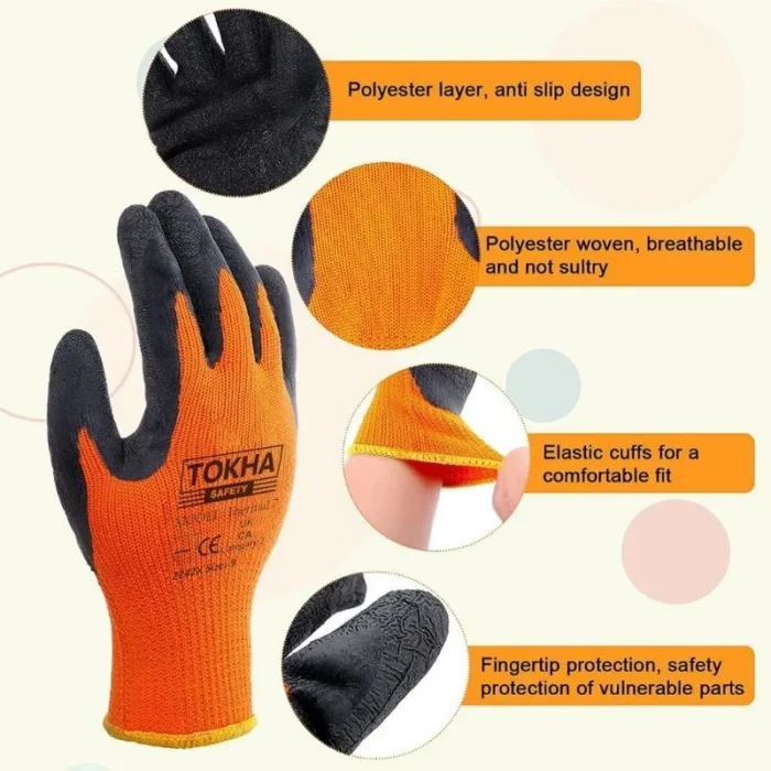 Thermal 7 Black Latex Coated Work Glove With 10 Gauge Orange Thermal Liner - Image 3