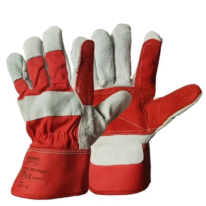 Double Palm Canadian Leather Red Rigger Gloves - Image 1