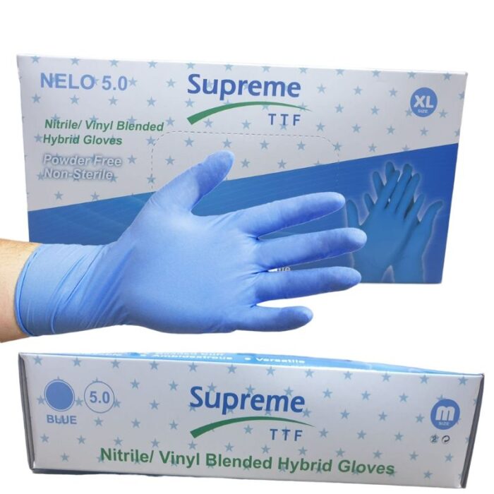 10 Boxes Blue Nitrile Vinyl Blended Disposable Work Gloves - Image 2