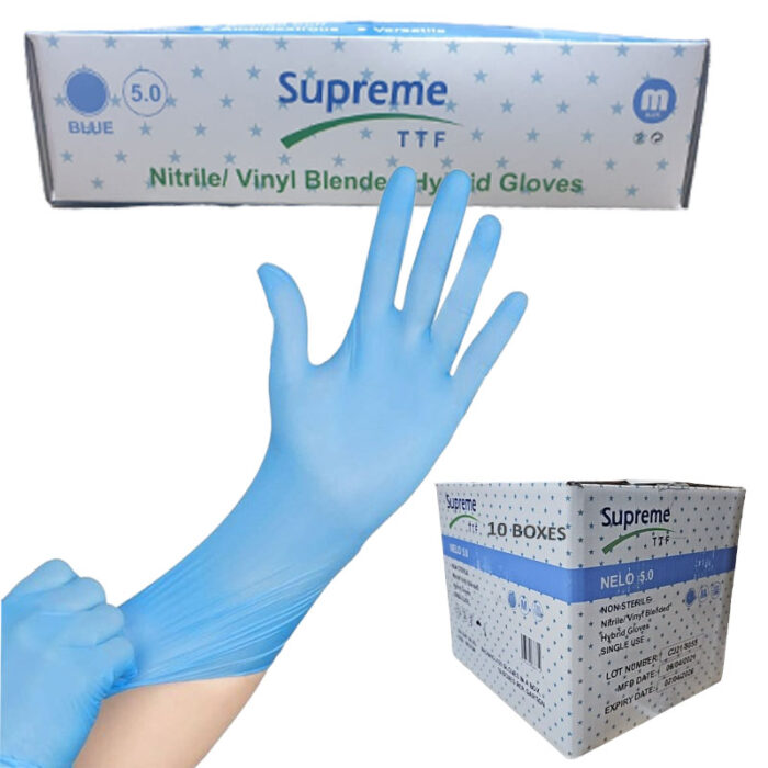 10 Boxes Blue Nitrile Vinyl Blended Disposable Work Gloves - Image 1