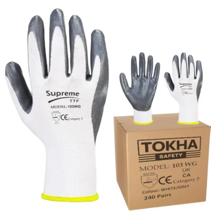 240Pair White Grey 103WG Nitrile Coated Work Gloves (Size: Small)