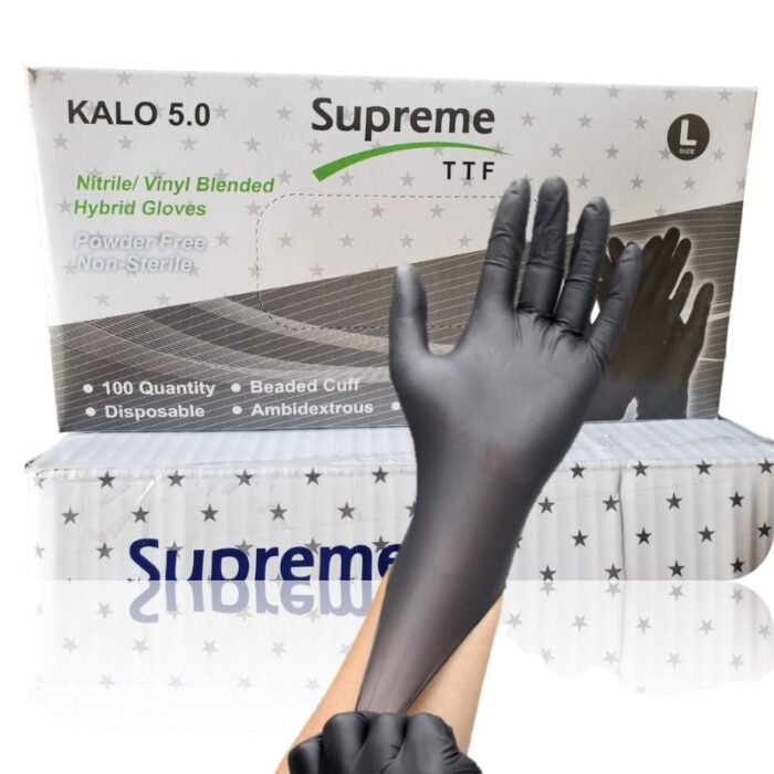 10 Boxes Black Nitrile Vinyl Blended Disposable Work Gloves - Image 2