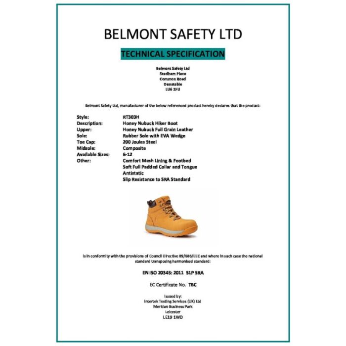 Nubuck Hiking Shoes S1P SRA Certified, Steel Toe, Slip-Resistant Rubber Sole - Honey Color - Image 3