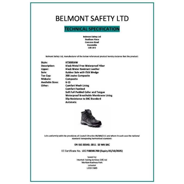 Leather Waterproof Hiking Boots Metal-Free Composite Toe, Slip-Resistant Sole - Black - Image 3