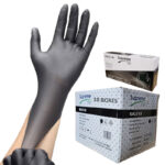 10 Boxes Black Nitrile Vinyl Blended Disposable Work Gloves
