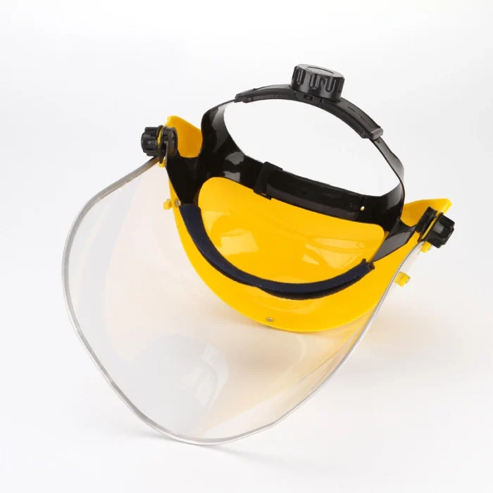PC/PP Clear Visor Face Shield Safety Helmet Face Mask with Yellow Headgear - Image 3