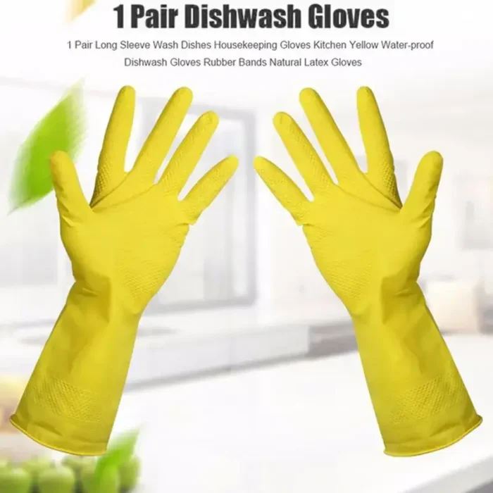 Long Sleeve Rubber Gloves Latex Household Cleaning Dishwashing Laundry Kitchen Gloves - Image 4